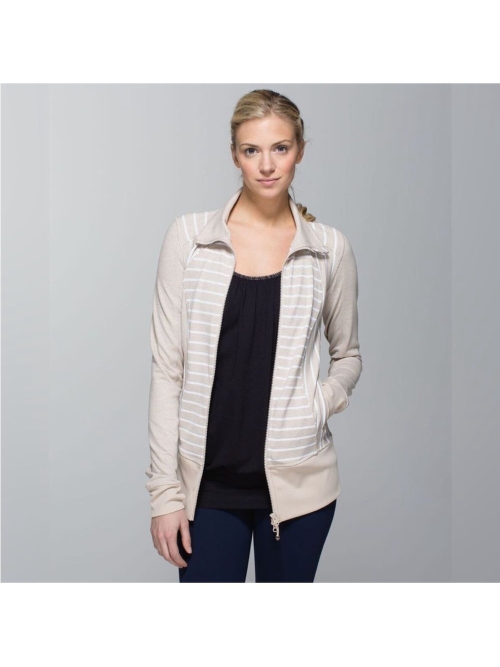 lululemon athletica Light Beige Striped Bomber Jacket